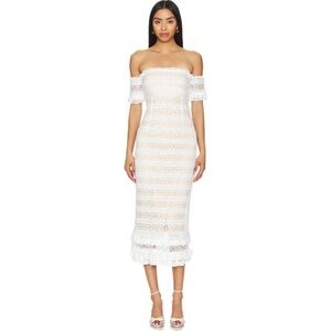 Likely x REVOLVE Milaro Off-the-Shoulder Lace Midi Dress in Ivory Size 4